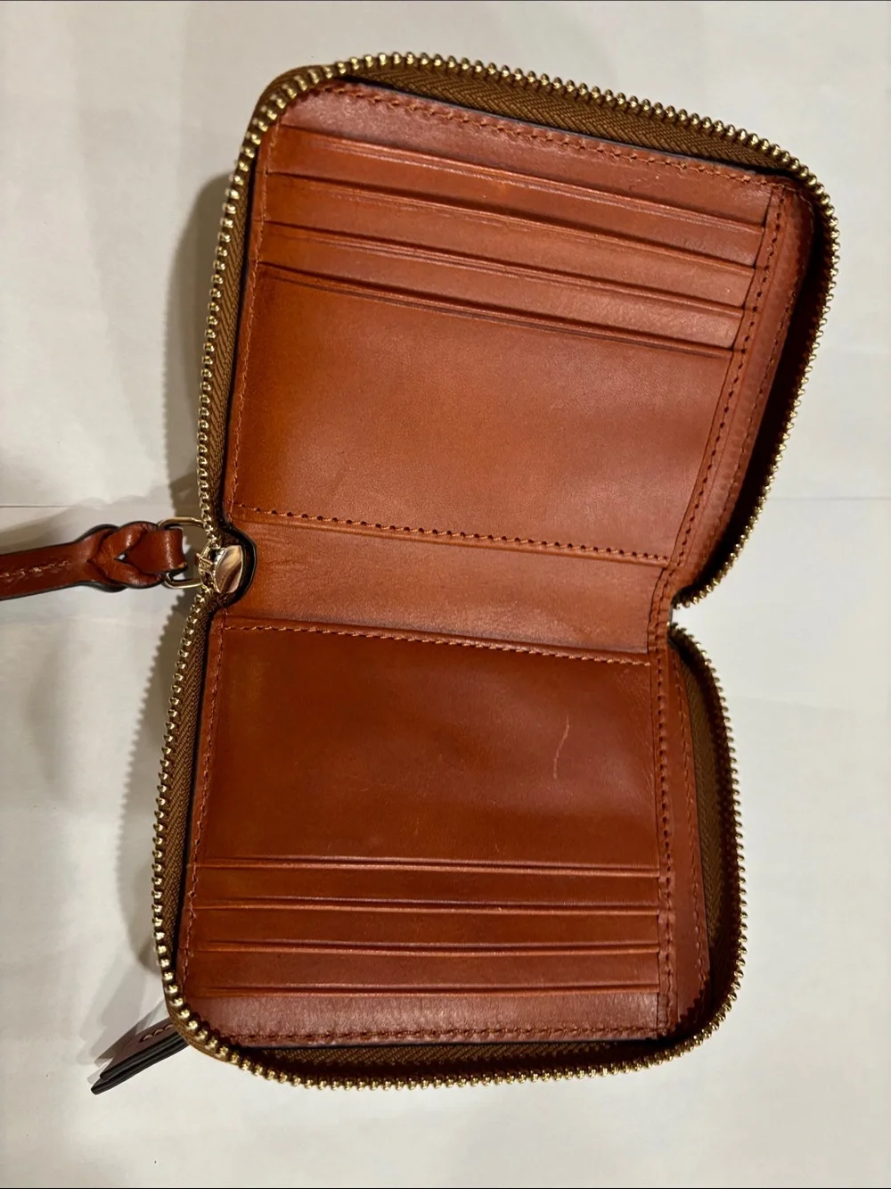 Dooney & Bourke Gray Pebbled Leather Zip Card Wallet with Brown Trim